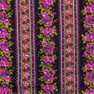 2+ Yards Vintage 1970's HAWAIIAN TEXTILES FABRIC Striped Crepe Neon Pink Floral